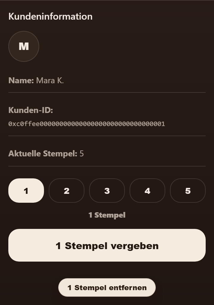Barista-Scanner mit dem kleinen „Stempel entfernen“-Knopf unterhalb des großen Stempel-Knopfs