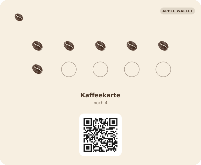 Beispiel einer Kaffeekarte-Stempelkarte in Apple Wallet
