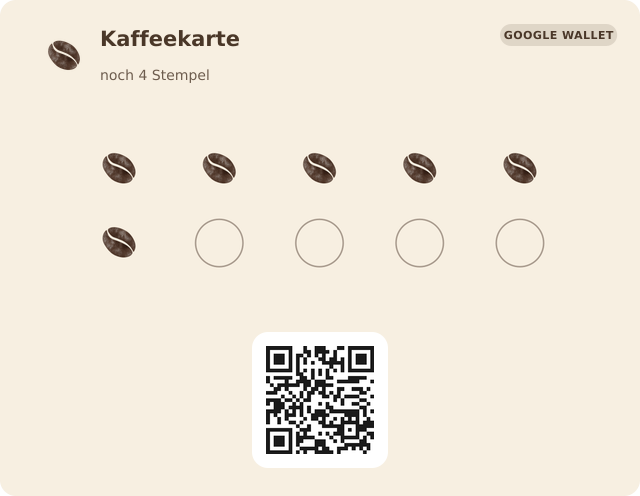 Beispiel einer Kaffeekarte-Stempelkarte in Google Wallet